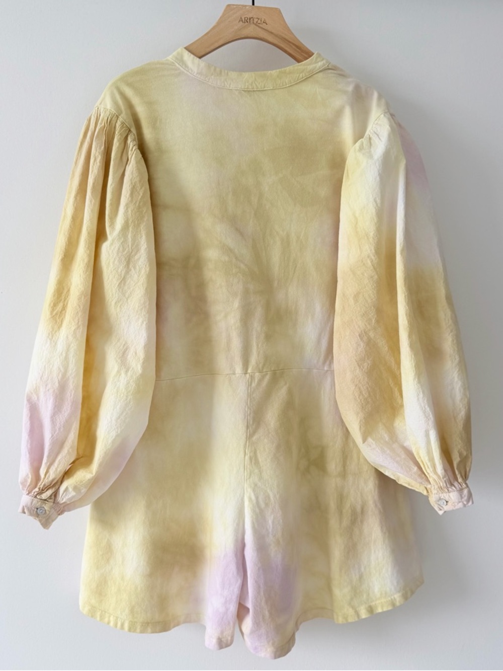Zara Tie Dye Cotton Romper Boho Puff Sleeve Button Front Size S - Picture 8 of 12